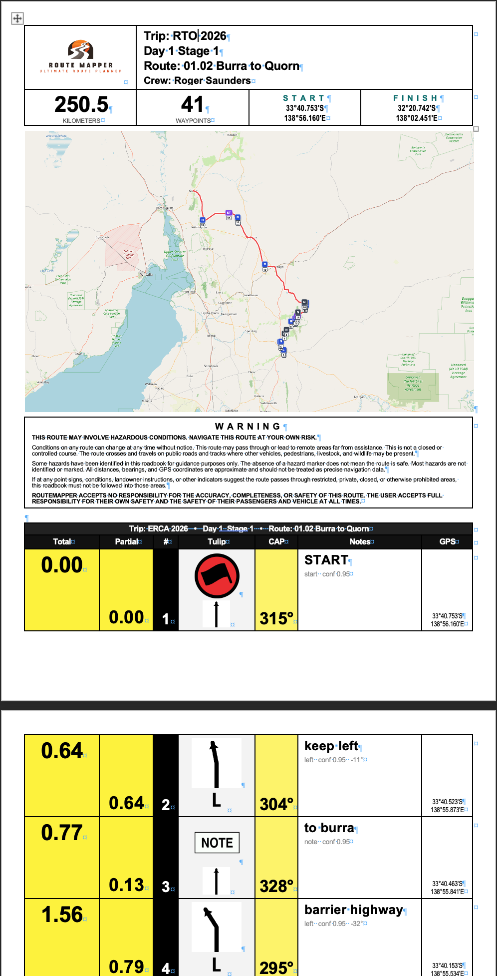 RouteMapper roadbook export